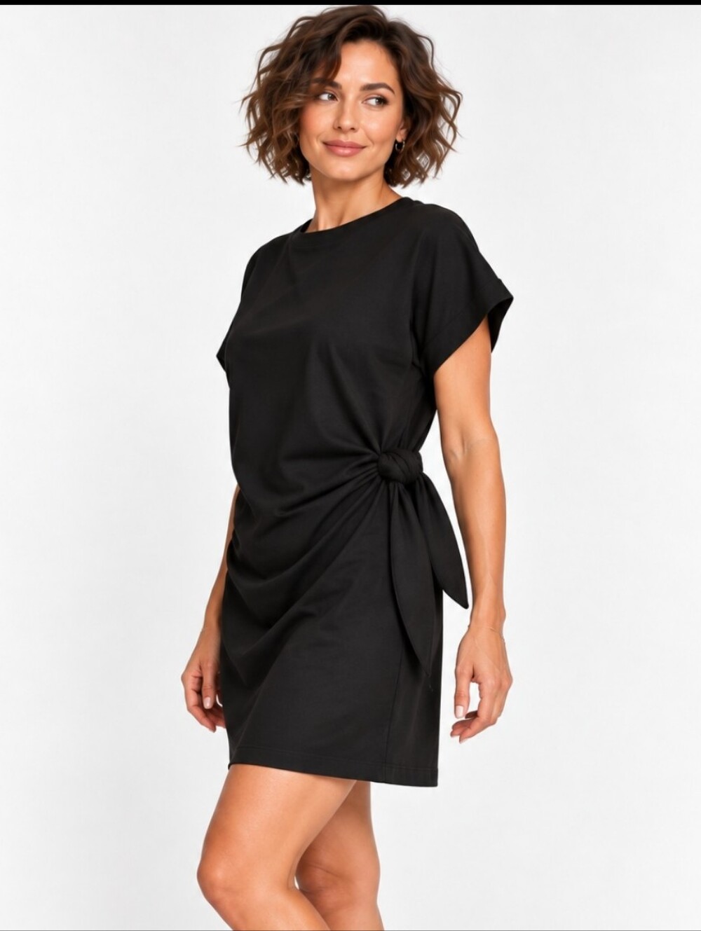 Vtg Conrad C. Collection Black Mini Dress Size 10 Side Tie Made in Canada